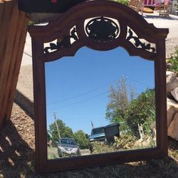 Beautiful Extra Large wood mirror with beautiful iron design.