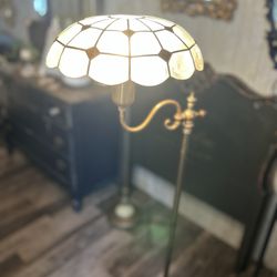 Antique Floor Bridge Lamp With Capiz Shade 