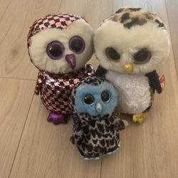 TY Beanie Boos/ Flippables Owl’s Lot Of 3