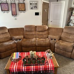 Suede 5 Piece Sectional Recliner, Both Ends
