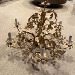 Vintage French Gilded Lily of the Valley Gold Chandelier