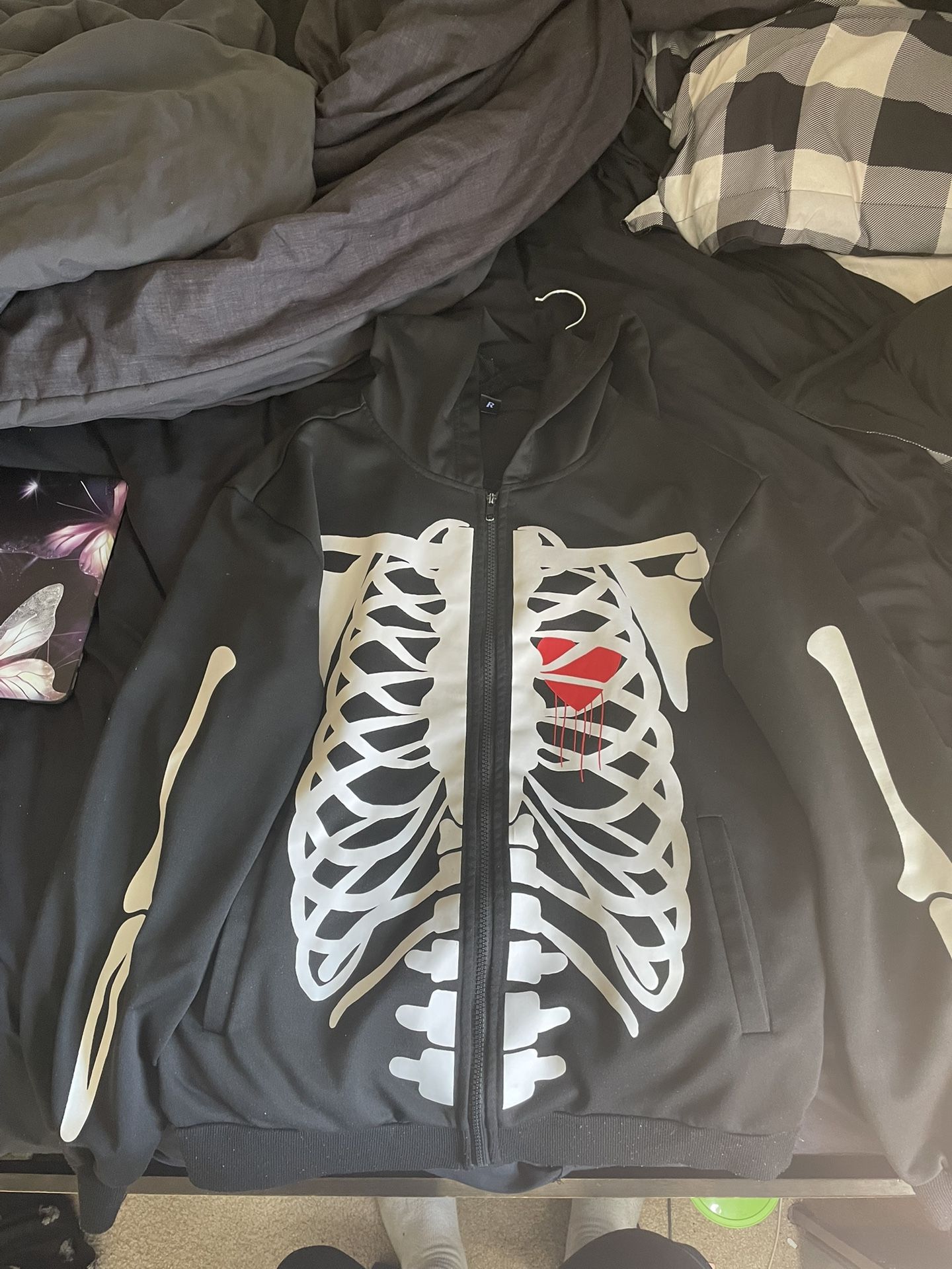 Black Skeleton Zip Up Hoodie  