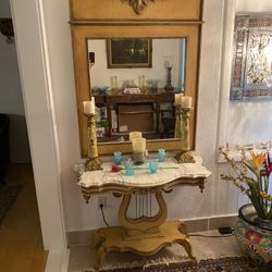 French Provincial Large Mirror And Table With Marble Top