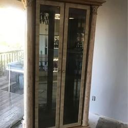 Vintage Marble & Wood China Cabinet 