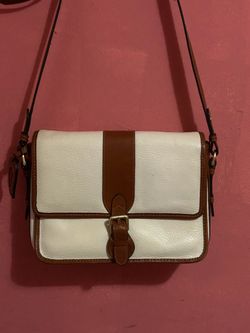 Leather Crossbody Bag White and Tan
