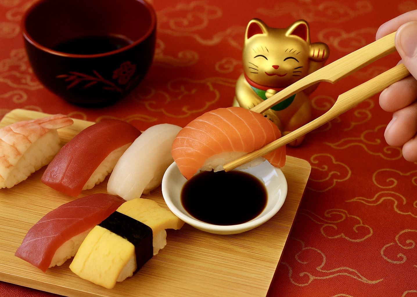 Noteworthy 2000s Cheater Chopsticks Bamboo 4-Pack in Brown Brocade Case, 9”, NEW