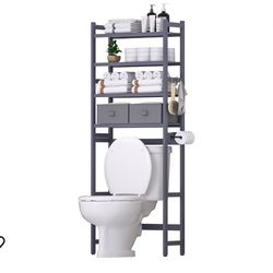 Cozivolife Over The Toilet Storage with 2 Baskets,4-Tier Bamboo Over Toilet Organizer Rack with Paper Holder & 4 Hooks & Waterproof Feet Pad,Freestand