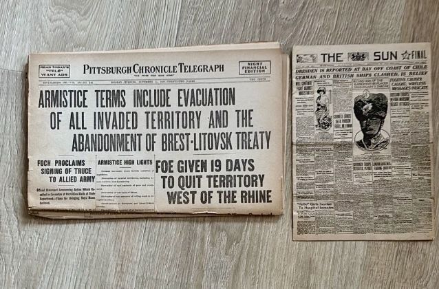 WWI Newspapers, 1914 and 1918 Armistice Editions, Original Pittsburgh Press Bulletins