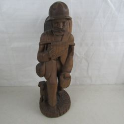 Vtg Folk Art Hand Carved Wood Sculpture Drifter Hobo With Dog 18 3/4"

