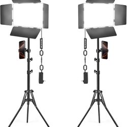 LED Video Light Kit with Barn Door, Icceue Photography Light Panel with Stand, 3000Lux 2500K-8500K Dimmable Studio Lights for Video Recording/Filming/