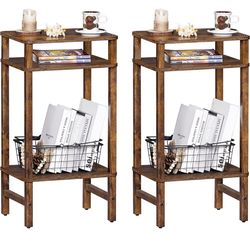 Side Table End Table Tall Night Stand 3-Tier 2 Pack for Living Room Bedroom Bathroom Office Furniture Brown brand new in box $40 Y234（2）
