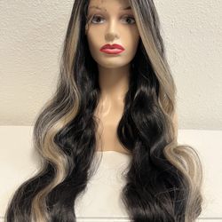 synthetic Front lace Hair wig-Brown-Blonde- Wavy hair $50 new-peluca Ondulada Café Con Rubio nueva