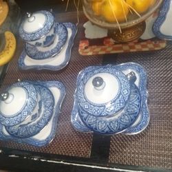 Bombay Tea cups wild lids and saucer ,square plate 