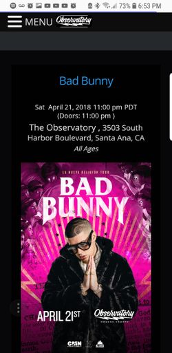 Bad bunny ticket Santana observatory