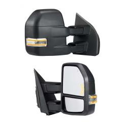 807#Towing Mirrors, Left & Right Pair Set for 2015-2018 Ford F150, Power Heated with Signal Light & Puddle Light, Plane & Convex Glass, Manual Control