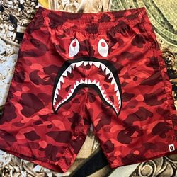 BAPE Color Camo Shark Beach Shorts (Swim Trunks) (SS22) Red XL RARE