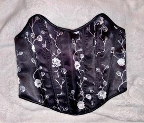 Black Satin Floral Corset Bustier Top