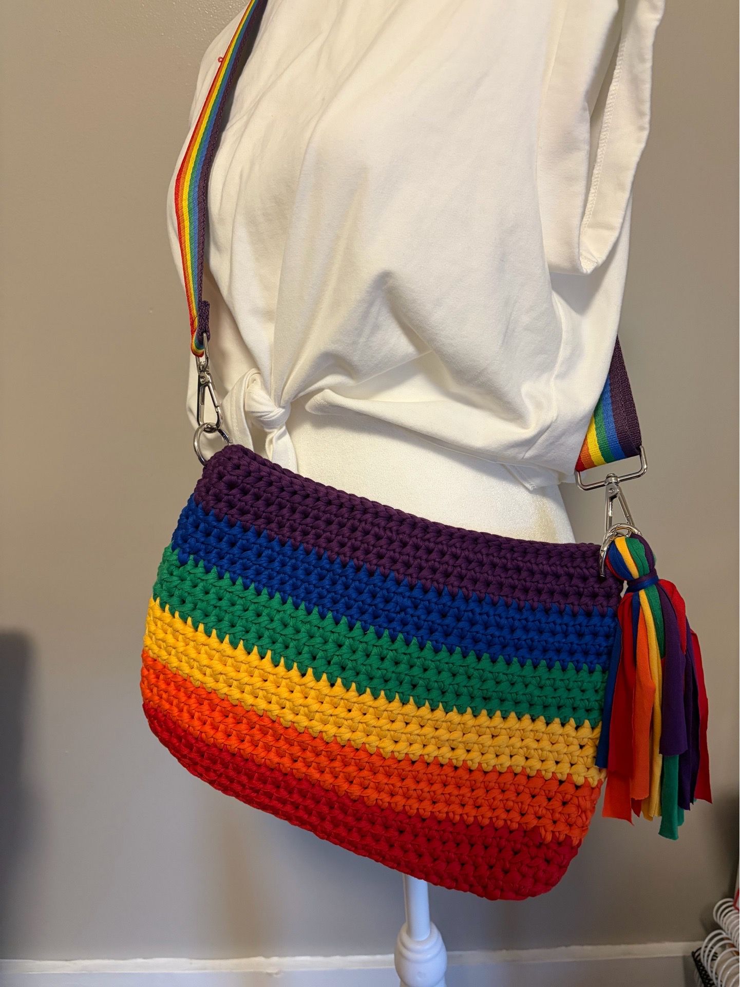 Crochet Rainbow hobo bag