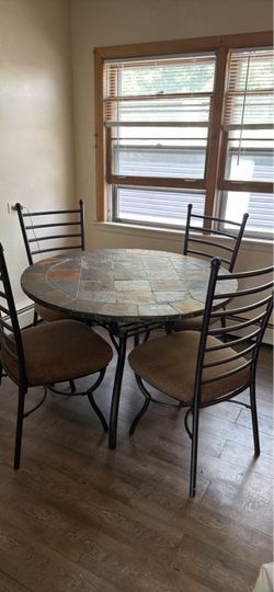 Round Slate Top Dining Table with 4 Chairs