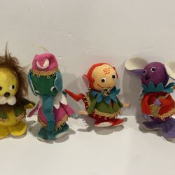 (4) Vintage Flocked NAPCO Christmas Ornaments Lion, Elephant, Monkey, Mouse    