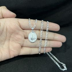 925 Sterling Silver Virgin Miraculous Virgen Milagrosa & Figaro Chain 