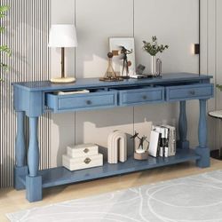 NEW Navy Blue. Console Table 63" Long Console Table With Drawers And Shelf For Entryway