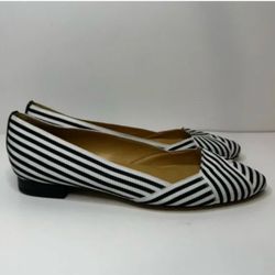 Talbots Edison Womens Black/White Striped Ribbon Pointed Flats Size 6.5