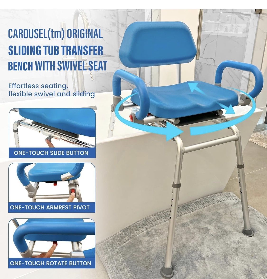 Platinum Health Carousel Sliding Shower Chair Tub Transfer Bench