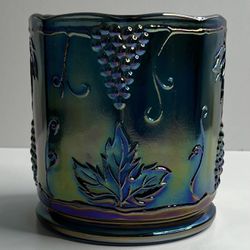 Vintage Indiana Carnival Glass Iridescent Blue Purple Candy Jar Canister