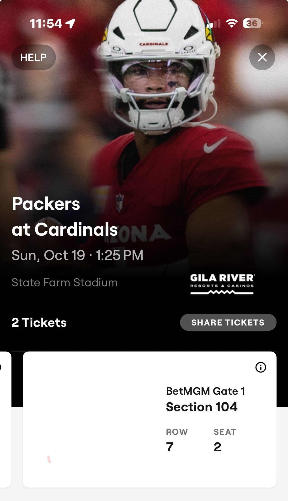 Arizona Cardinals vs Greenbay Packers tickets!!