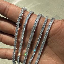14K White Gold Lab Grown Diamond Tennis Bracelets and Chains