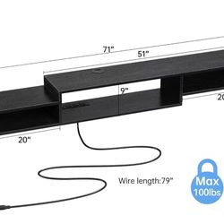 🥨71" Floating TV Stand with Power Outlet Wall Mounted Media Console Cabinet Shelf Under TV for Cable Box Audio Video Black
