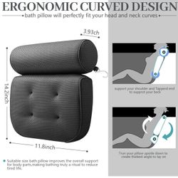 Ergonomic Bath Pillows for Tub Support Back, Neck, Soft 4D Bath Tub Pillow Headrest for Bath