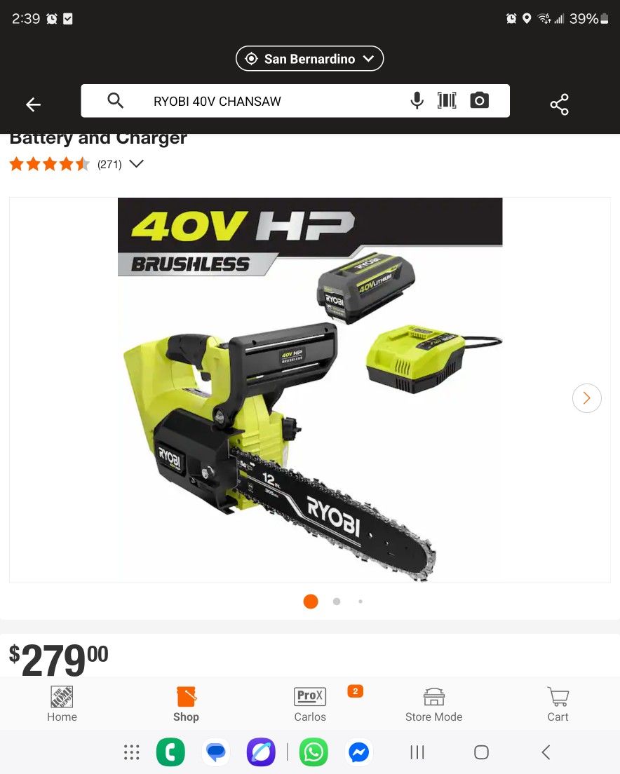 RYOBI
40V HP Brushless 12 in. Top Handle Battery Chainsaw with 4.0
Battery and Charger