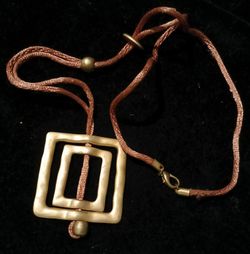 Handcrafted Brass Geometric Pendant Necklace With Adjustable Brown Leather Cord
