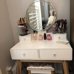 Vanity With Mirror And Matching Stool