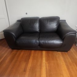 100% Dark Brown  Leather Loveseat
