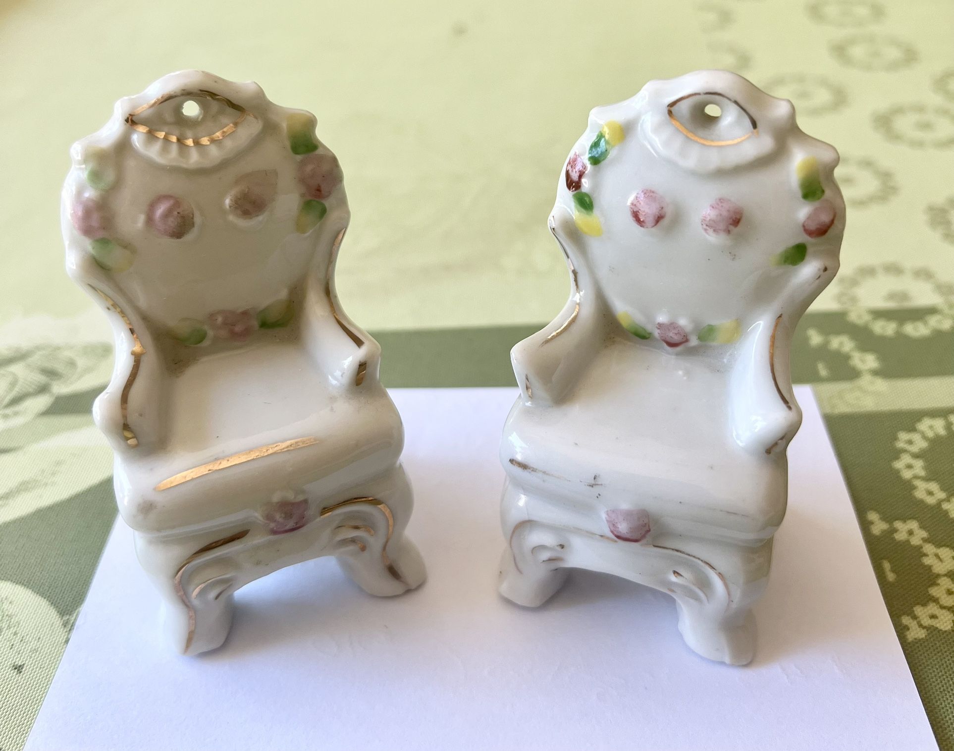 Pair Of Miniature Porcelain Chairs For Doll House