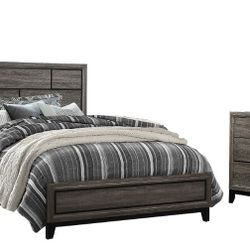 Brand New Gray Queen Bedframe + Dresser + Mirror + Nightstand 4PCs Bedroom Set