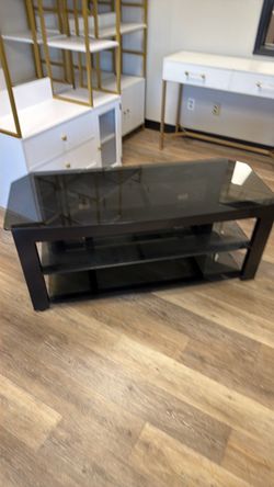 Black Glass TV Stand with Two Shelves