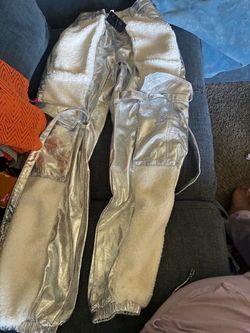 Gold Metallic Cargo Jogger Pants