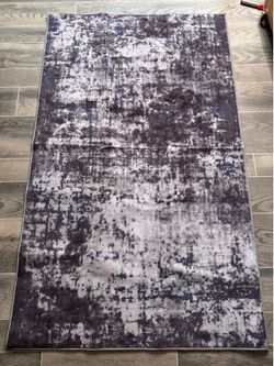 Abstract Distressed Gray,white and Blue Area Rug/3’x5’
