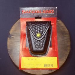 Safariland 190 Handcuff Pouch Basket Weave Brass Snap Black Leather Top Flap