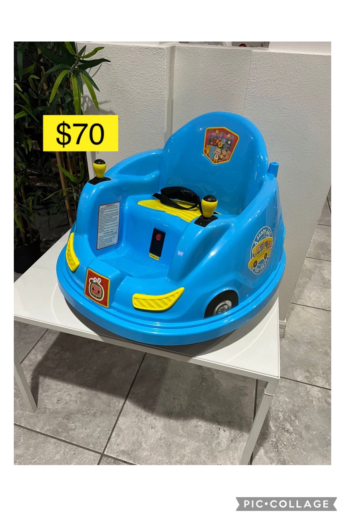 New from $100 Only $70!! CoComelon 6V Bumper Car, Battery Powered, Electric Ride on for Children by Flybar, Includes Charger, kids / Carrito electrico