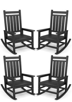 SERWALL Oversized Outdoor Rocking Chair Set of 4, HDPE Rocker for Adults, Patio Rocking Chairs for Porch, Black brand new in box $320 C11（2）