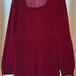 Burgundy Square Neck Long Sleeve Fall Dress
