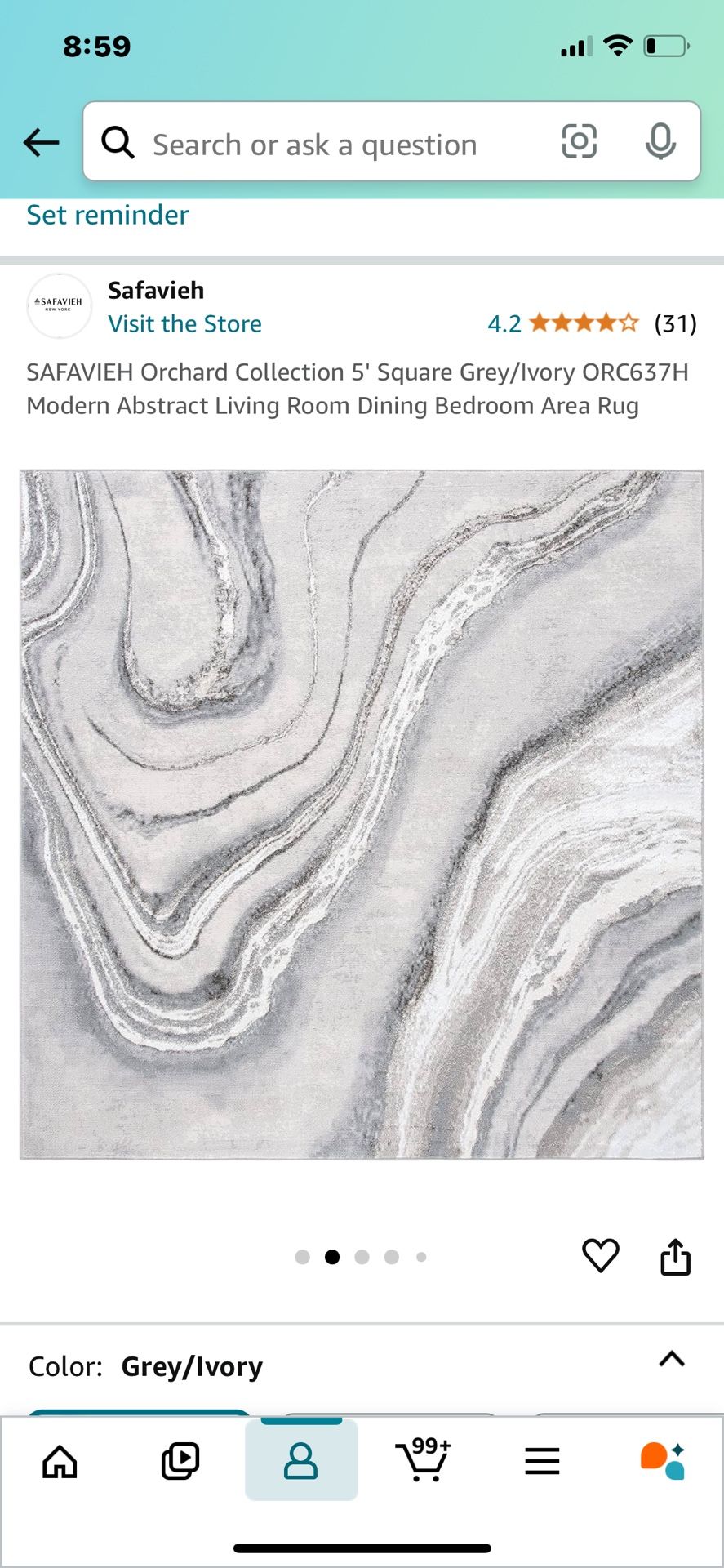 SAFAVIEH Orchard Collection 5' Square  Grey/Ivory ORC637H Modern Abstract Living Room  Rug