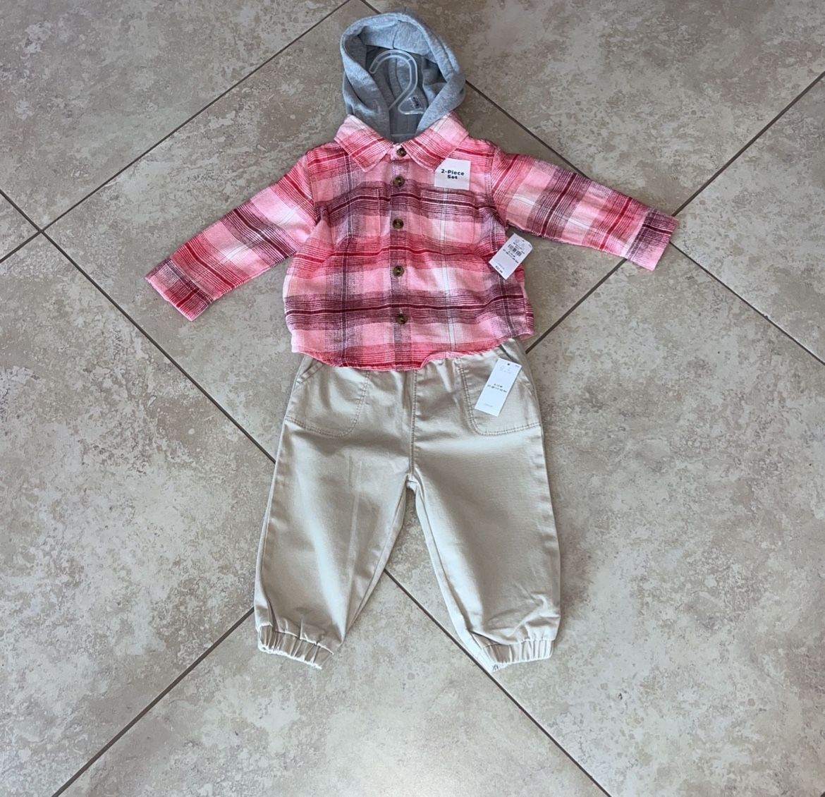 Old Navy Baby Boy’s Plaid Shirt and Pants Set, Size 6-12 Months