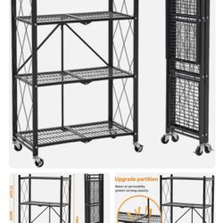 Origami R4 4-Tier Folding Shelf Garage Shelving Heavy Duty Shelving with Wheels, Metal Storage Rack Holds 600 pounds, Garage Storage Rack & Organizati