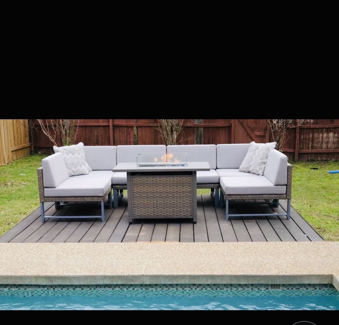 Aluminum Outdoor patio Furniture With Propane fire Pit Table